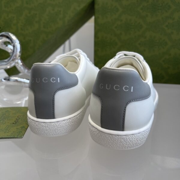 Gucci Ace Perforated Interlocking G Sneaker in White & Grey Leather
