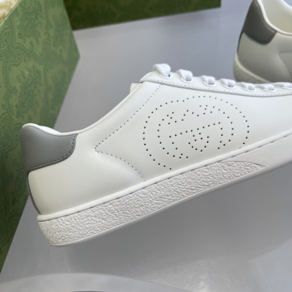 Gucci Ace Perforated Interlocking G Sneaker in White & Grey Leather