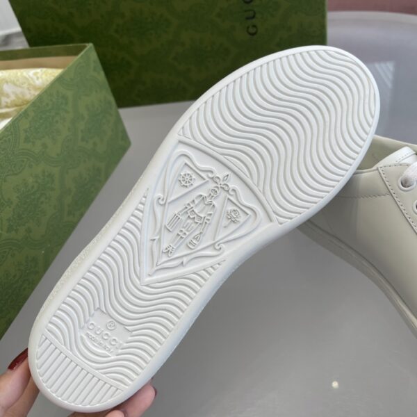 Gucci Ace Perforated Interlocking G Sneaker in White & Grey Leather