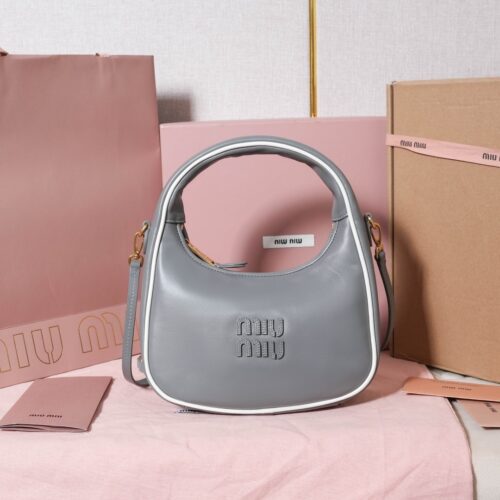 sy_no_E1C989DB26EF98D616E28E8D054F614C_0 MIU MIU Wander Calfskin Shoulder/Crossbody Bag – Marble Grey and White
