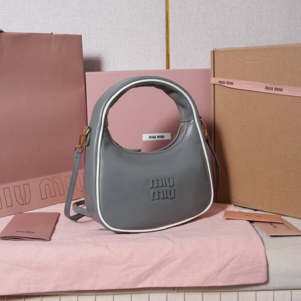 MIU MIU Wander Calfskin Shoulder/Crossbody Bag – Marble Grey and White