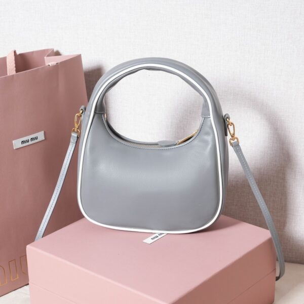 MIU MIU Wander Calfskin Shoulder/Crossbody Bag – Marble Grey and White