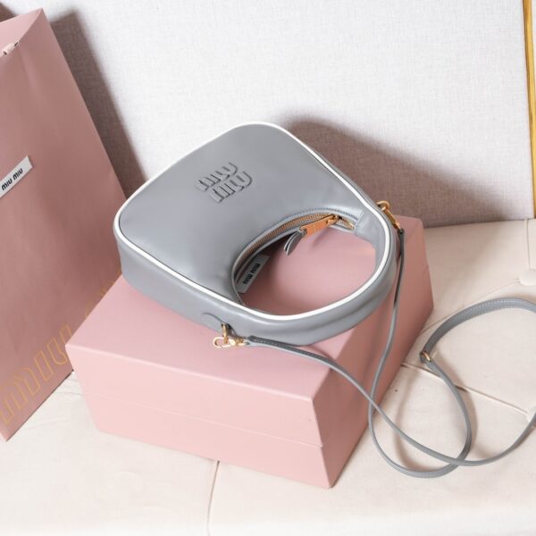 MIU MIU Wander Calfskin Shoulder/Crossbody Bag – Marble Grey and White