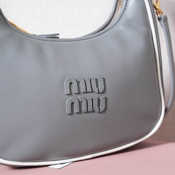 MIU MIU Wander Calfskin Shoulder/Crossbody Bag – Marble Grey and White