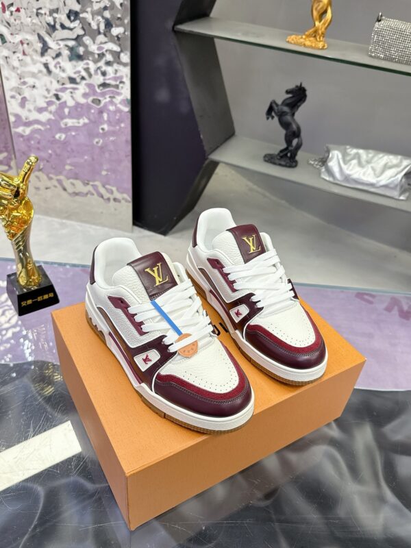 Louis Vuitton LV Trainer Maxi Burgundy & White Suede Sneakers