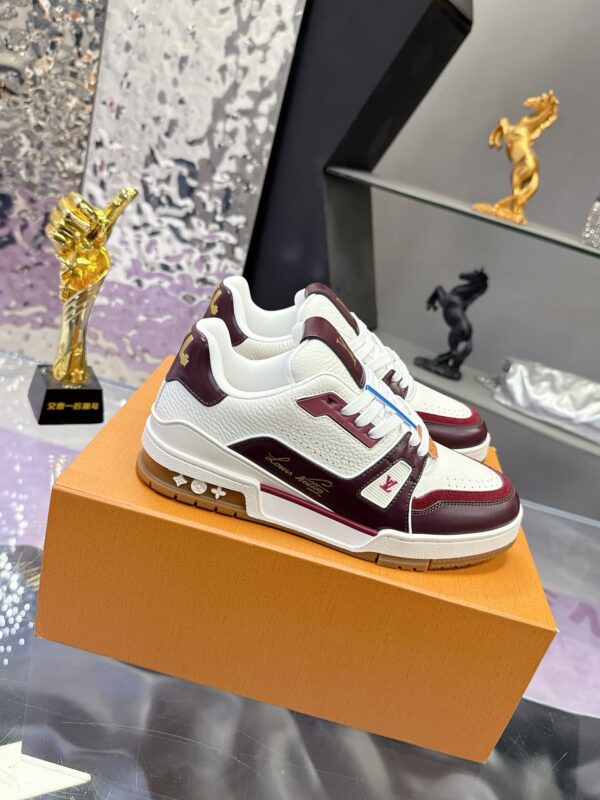 Louis Vuitton LV Trainer Maxi Burgundy & White Suede Sneakers