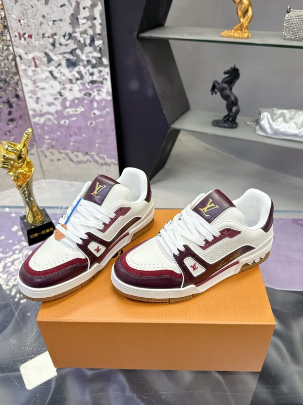 Louis Vuitton LV Trainer Maxi Burgundy & White Suede Sneakers