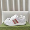 sy_no_E4C1747DAD2EA182D8D6E42C5BCF5642_0 Gucci Screener Sneaker in White GG Canvas with Red & Cream Web Stripe
