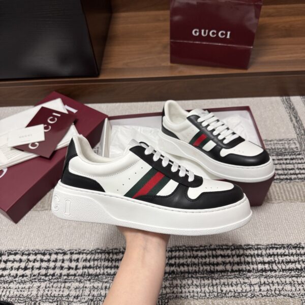 sy_no_E4F21EDBD509E86040858889F1B2E534_5 Gucci Re-Web Sneaker in Black & White Leather with White Sole