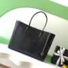 Black Cerf-Style Large Crocodile-Embossed Leather Tote Bag
