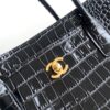 Black Cerf-Style Large Crocodile-Embossed Leather Tote Bag