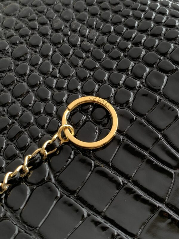 Black Cerf-Style Large Crocodile-Embossed Leather Tote Bag