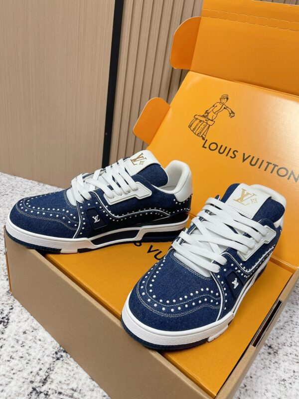 sy_no_E7BA40665B700004195FBB97F5348285_2 Louis Vuitton LV Trainer Indigo Denim with Pearl Studs Retro Sneakers