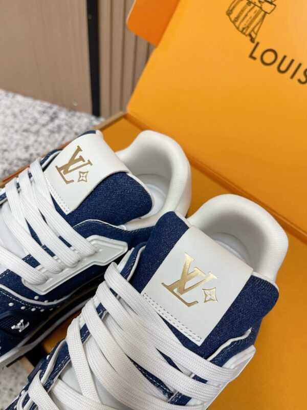 sy_no_E7BA40665B700004195FBB97F5348285_5 Louis Vuitton LV Trainer Indigo Denim with Pearl Studs Retro Sneakers