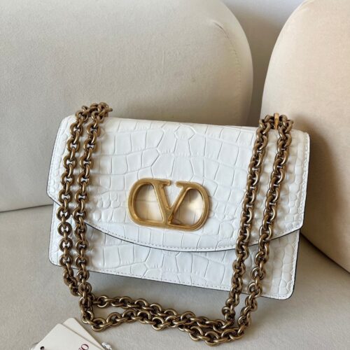 sy_no_E7F766E512B1181B916EEDFBF2993FF4_0 Valentino Garavani Vain Women's Crocodile-Embossed Leather Chain Shoulder Bag