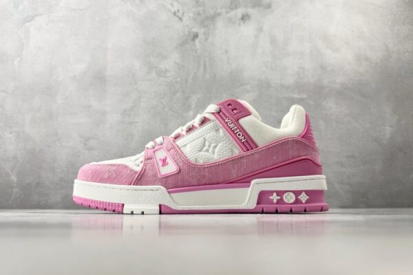 sy_no_E87ABA6548506BCA737634341C6A5E9D_0 Louis Vuitton LV Trainer Pink Monogram Denim & White Leather Retro Sneakers