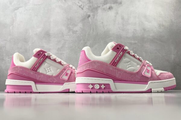 sy_no_E87ABA6548506BCA737634341C6A5E9D_5 Louis Vuitton LV Trainer Pink Monogram Denim & White Leather Retro Sneakers