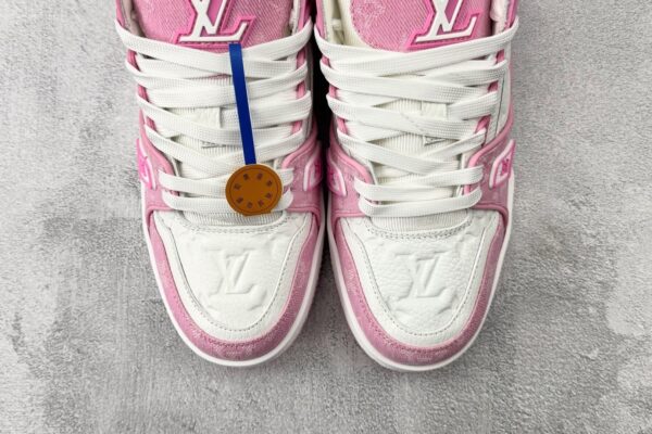 sy_no_E87ABA6548506BCA737634341C6A5E9D_6 Louis Vuitton LV Trainer Pink Monogram Denim & White Leather Retro Sneakers