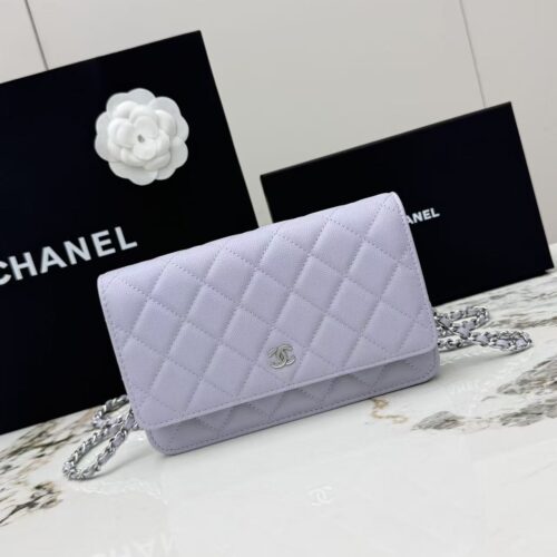 Light Purple Quilted Textured Calfskin WOC Chain Wallet