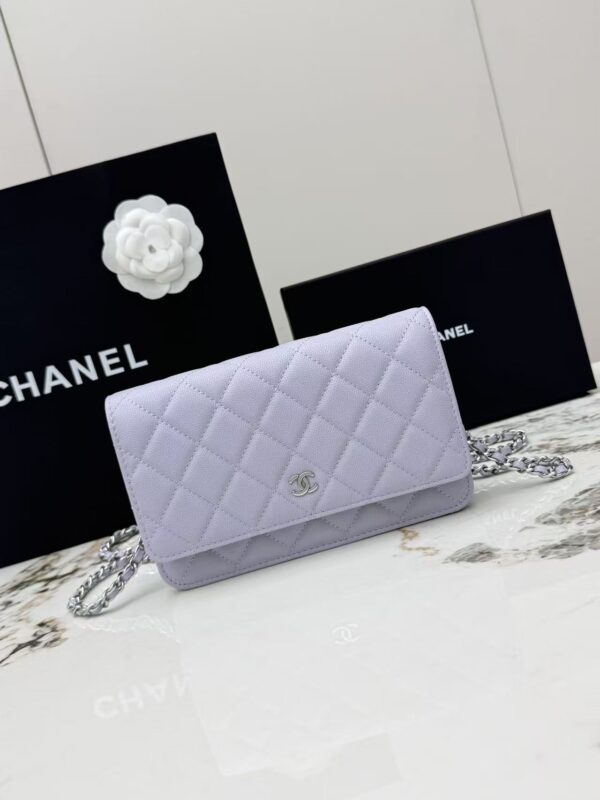 Light Purple Quilted Textured Calfskin WOC Chain Wallet