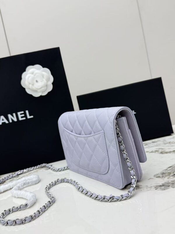 Light Purple Quilted Textured Calfskin WOC Chain Wallet