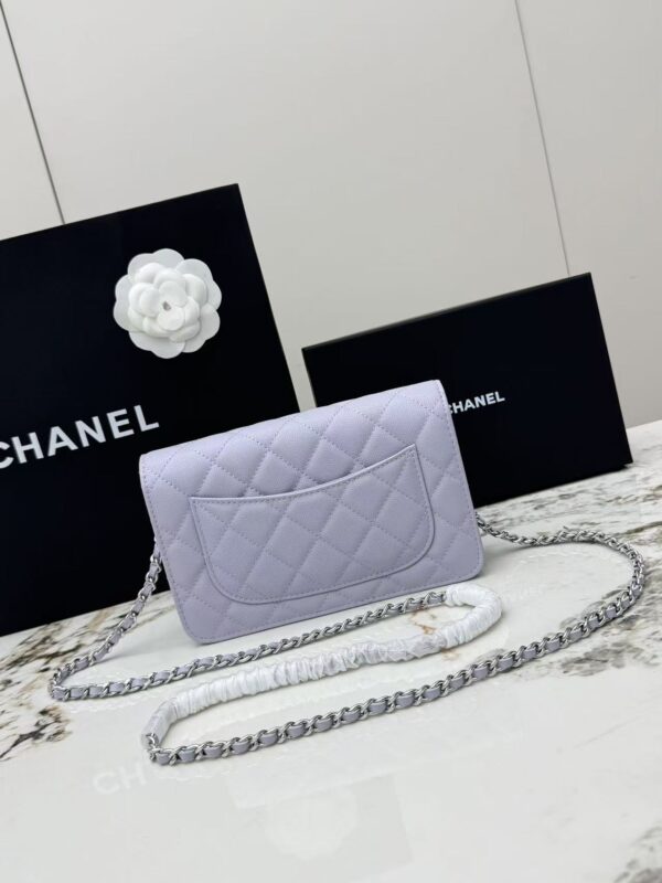 Light Purple Quilted Textured Calfskin WOC Chain Wallet