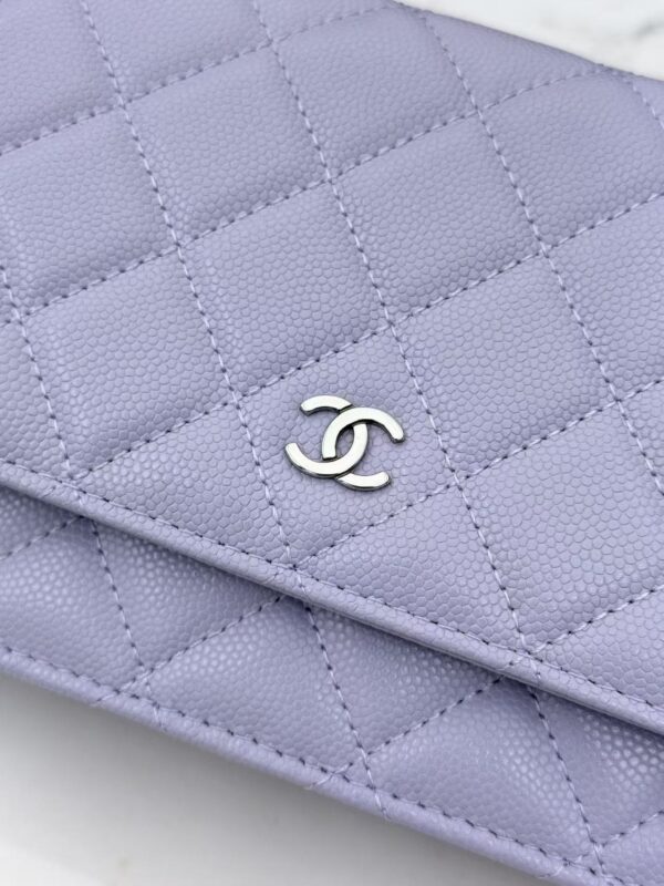 Light Purple Quilted Textured Calfskin WOC Chain Wallet