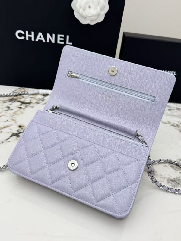 Light Purple Quilted Textured Calfskin WOC Chain Wallet