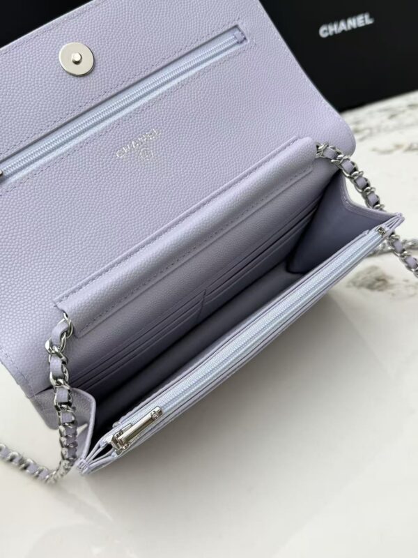 Light Purple Quilted Textured Calfskin WOC Chain Wallet