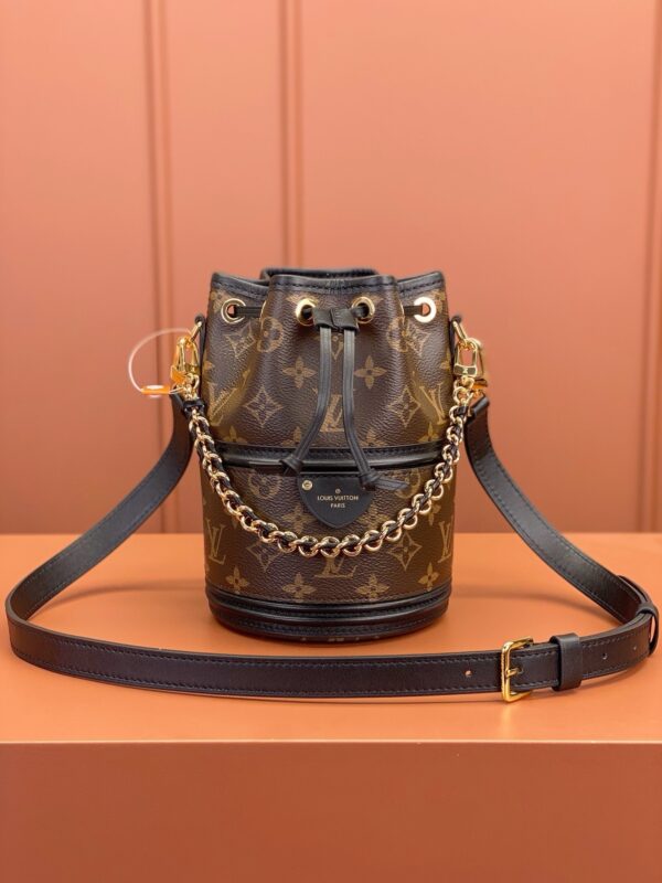 sy_no_E8DDB1DA478DECE253421E8BCB8811A8_0 Monogram Canvas & Black Leather Bella Bucket Bag