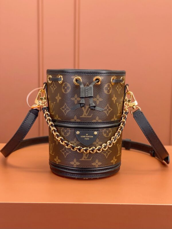 sy_no_E8DDB1DA478DECE253421E8BCB8811A8_1 Monogram Canvas & Black Leather Bella Bucket Bag