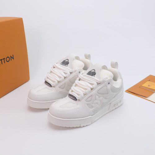 White & Silver Crystal-Embellished Retro Skate Sneakers