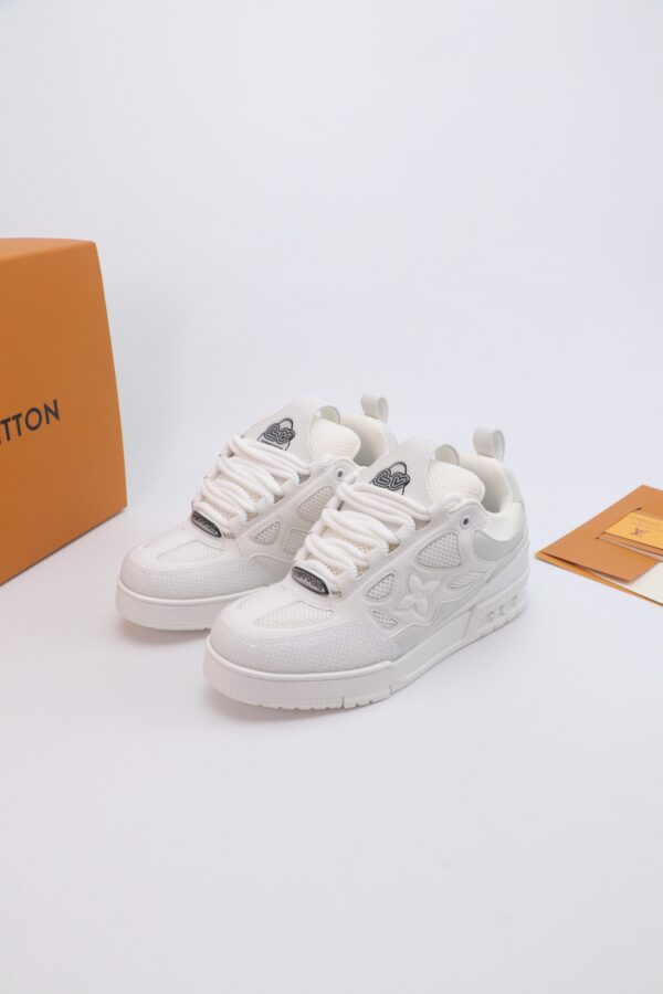 White & Silver Crystal-Embellished Retro Skate Sneakers