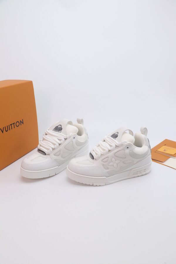 White & Silver Crystal-Embellished Retro Skate Sneakers