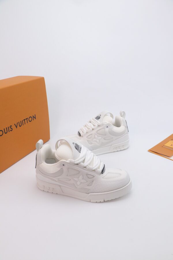 White & Silver Crystal-Embellished Retro Skate Sneakers
