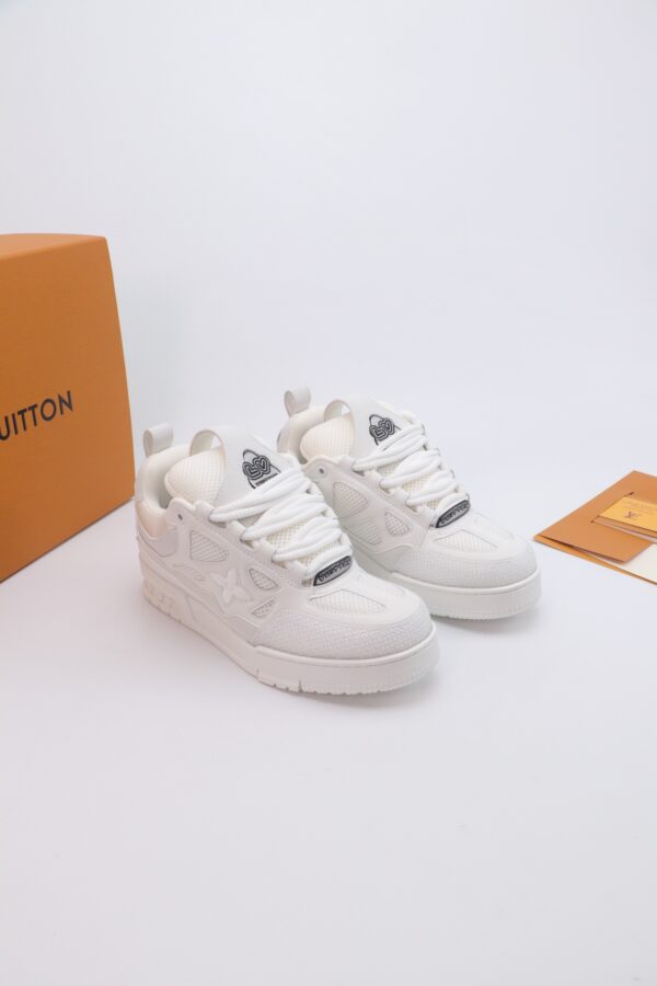 White & Silver Crystal-Embellished Retro Skate Sneakers