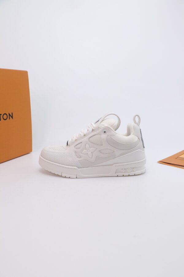 White & Silver Crystal-Embellished Retro Skate Sneakers
