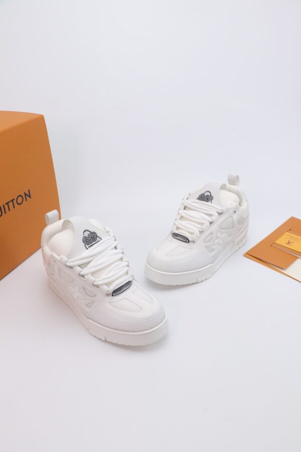 White & Silver Crystal-Embellished Retro Skate Sneakers