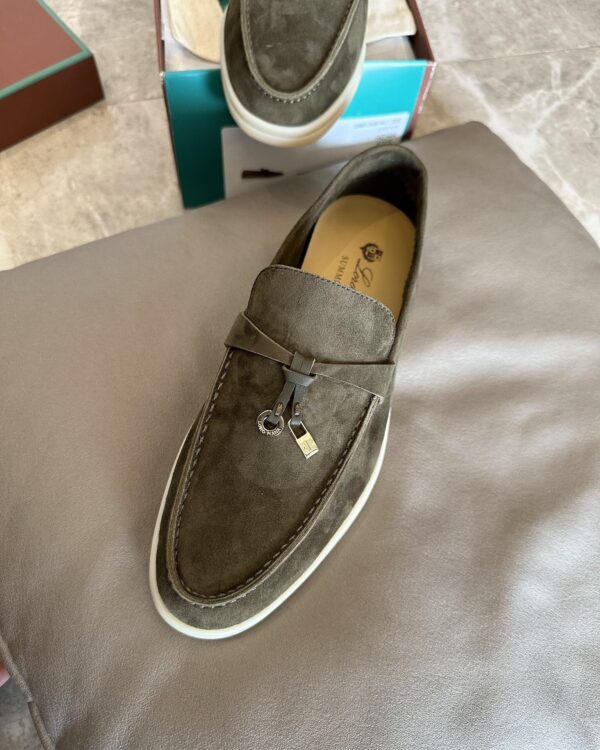 sy_no_E9E25AFA9C4EAF5E870EA414931F054C_2 Loro Piana Summer Charms Walk Olive Green Suede Loafers