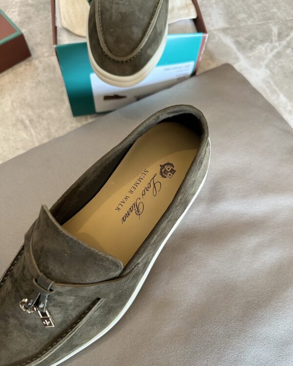 sy_no_E9E25AFA9C4EAF5E870EA414931F054C_3 Loro Piana Summer Charms Walk Olive Green Suede Loafers