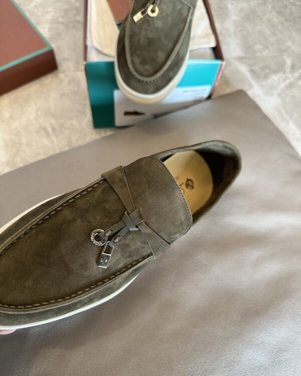 sy_no_E9E25AFA9C4EAF5E870EA414931F054C_4 Loro Piana Summer Charms Walk Olive Green Suede Loafers