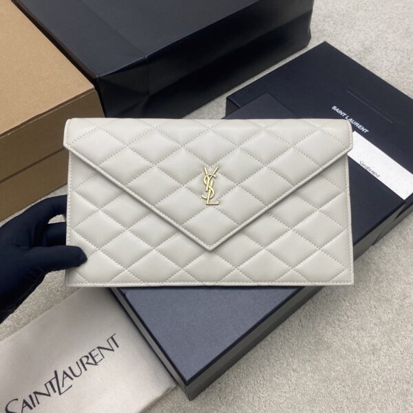 sy_no_EA4B3AA32309C650EB34CED13A5866CD_0 Saint Laurent Gaby Quilted Envelope Clutch – White