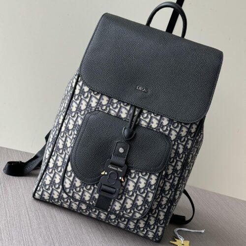 Dior Motion Saddle Backpack – Blue Oblique & Black Grained Leather