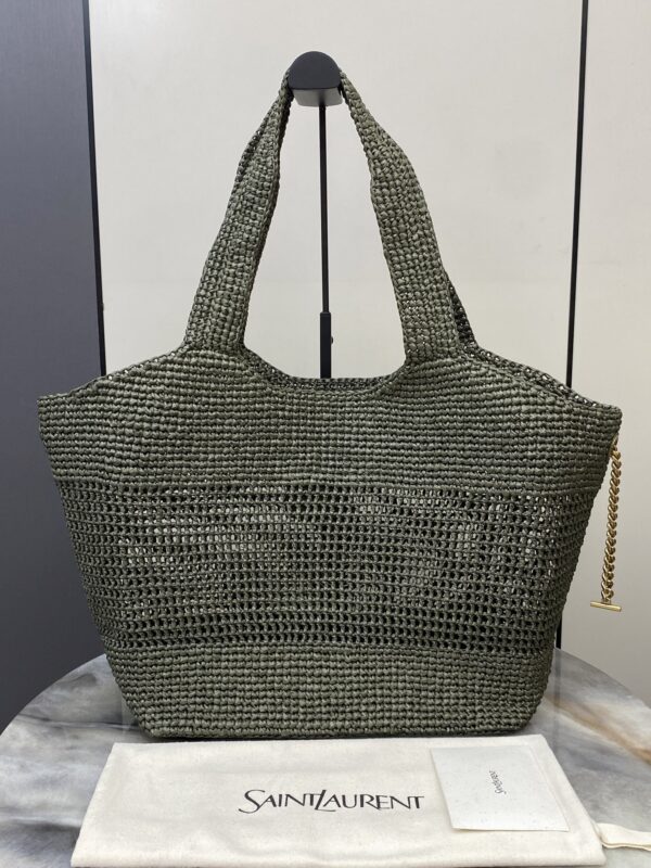 sy_no_EE7921A7833D819DF4EA9F86E0B0C9F6_1 YSL Small Icare Woven Tote – Green & Gold