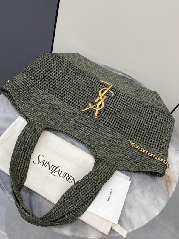 sy_no_EE7921A7833D819DF4EA9F86E0B0C9F6_11 YSL Small Icare Woven Tote – Green & Gold