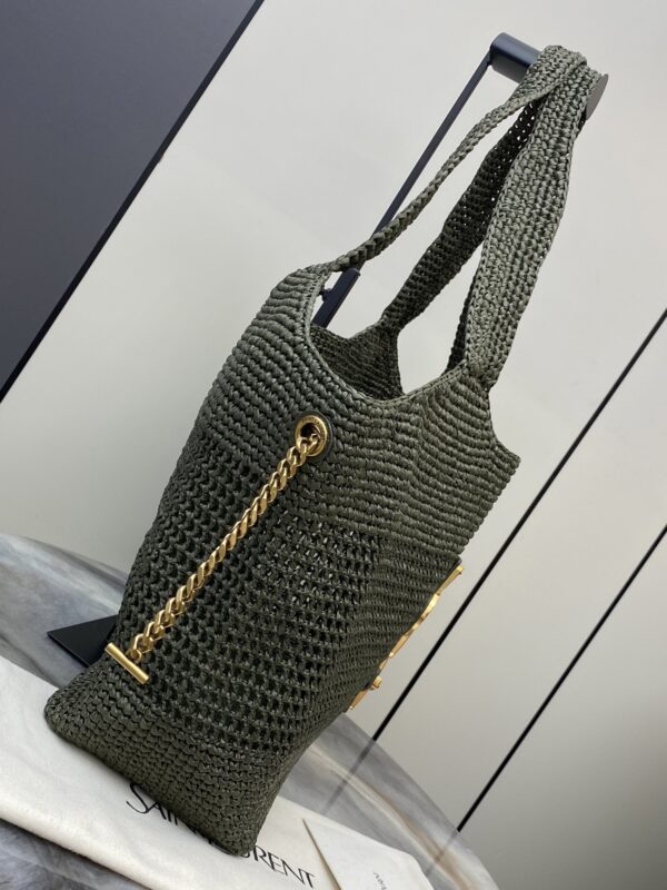 sy_no_EE7921A7833D819DF4EA9F86E0B0C9F6_2 YSL Small Icare Woven Tote – Green & Gold