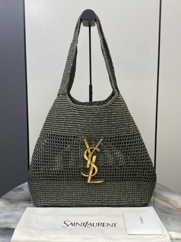 sy_no_EE7921A7833D819DF4EA9F86E0B0C9F6_4 YSL Small Icare Woven Tote – Green & Gold