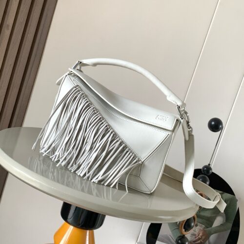 White Small Geometric Fringe Puzzle Handbag