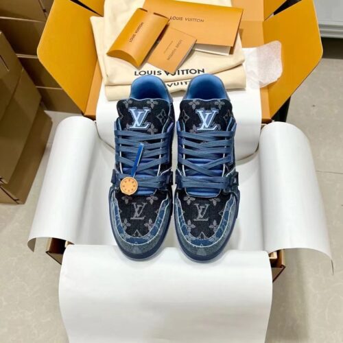 sy_no_EF67E459B6BECD36F88525F71DD10496_0 Louis Vuitton LV Trainer Blue Monogram Denim Retro Sneakers