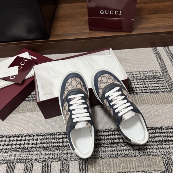 sy_no_EFDC9E6CA573DBE35C6CF00931E319C2_2 Gucci Re-Web Sneaker in Beige/Blue GG Canvas with Blue & Grey Leather Trim